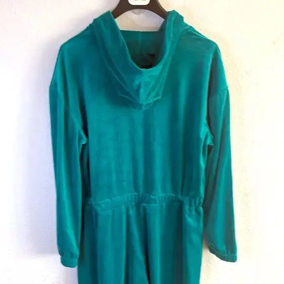 Juicy Couture Women Teal Velour Velvet Jumpsuit with Hoodie Size XL - Picture 8 of 12